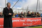 11 May 2013; FAI Chief Executive John Delaney speaking during the opening ceremony. Special Olympics Ireland National Football Cup Final, Dundrum FC v Sporting Fingal, Malahide United FC, Gannon Park, Dublin. Picture credit: Pat Murphy / SPORTSFILE