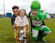 11 May 2013; Mark Quigley, Shamrock Rovers, celebrates with his daughter Coco and mascot Hooperman after the game. Setanta Sports Cup Final, Shamrock Rovers v Drogheda United, Tallaght Stadium, Tallaght, Co. Dublin. Photo by Sportsfile