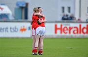 11 May 2013; Geraldine O'Flynn, right, and Vera Foley, left, Cork, celebrate victory after the game. TESCO HomeGrown Ladies National Football League, Division 1 Final, Cork v Mayo, Parnell Park, Donnycarney, Dublin. Picture credit: Barry Cregg / SPORTSFILE