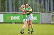 11 May 2013; Bernie Breen, left, and Aislinn Desmond, right, Kerry, celebrate victory after the game. TESCO HomeGrown Ladies National Football League, Division 2 Final, Kerry v Galway, Parnell Park, Donnycarney, Dublin. Picture credit: Barry Cregg / SPORTSFILE