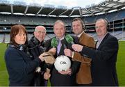 13 May 2013; RTÉ Raidió na Gaeltachta today launched its 2013 Championship coverage in Croke Park. The station enjoys full broadcast rights for all the matches in both football and hurling championships, an unrivalled position in the Irish media. RTÉ Raidió na Gaeltachta announced that it intends to broadcast up to 40 football matches, and more than 20 hurling games, with live commentary, reporting and analysis across its sports programmes. The station's sports schedule for the summer season into September includes 12 hours of sports programmes from Saturday to Monday, and will be enhanced by Monday sports programme Spórt an Luain presented by former Kerry intercounty footballer Dara Ó Cinnéide. In attendance at the announcement are, from left, Gearóidín Nic an Iomaire, Seán Bán Breathnach, Uachtarán Chumann Lúthchleas Gael Liam Ó Néill, Dara Ó Cinnéide, Séamus Mac Géidigh. Croke Park, Dublin. Picture credit: Ray McManus / SPORTSFILE