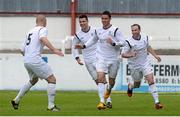 12 May 2013; Roy Long, second from right, Avondale United, celebrates with team-mates, from left, Mark Horgan, Danny Long and Karl Caulfield after scoring his side's second goal.  FAI Umbro Intermediate Cup Final, Bluebell United v Avondale United, Richmond Park, Dublin. Picture credit: Brian Lawless / SPORTSFILE