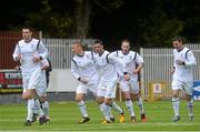 12 May 2013; Roy Long, centre, Avondale United, celebrates with team-mates after scoring his side's first goal.  FAI Umbro Intermediate Cup Final, Bluebell United v Avondale United, Richmond Park, Dublin. Picture credit: Brian Lawless / SPORTSFILE