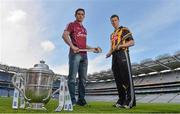 14 May 2013; Galway hurler Fergal Moore, left, and Kilkenny hurler Michael Rice, in attendance at the launch of the 2013 Leinster GAA Senior Championships. Croke Park, Dublin. Picture credit: Brian Lawless / SPORTSFILE