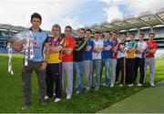 14 May 2013; Senior footballers, from left, Cian O'Sullivan, Dublin, Ben Brosnan, Wexford, John O'Brien, Louth, John McGrath, Wicklow, Shane Mulligan, Longford, Eamonn Callaghan, Kildare, Michael Quinn, Longford, Paul Sharry, Westmeath, Donal Keoghan, Meath, Niall McNamee, Offaly, John O'Loughlin, Laois, and Shane Lennon, Louth, in attendance at the launch of the 2013 Leinster GAA Senior Championships. Croke Park, Dublin. Picture credit: Brian Lawless / SPORTSFILE