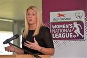 14 May 2013; Master of Ceremonies Jacqui Hurley speaking at the Bus Éireann Women’s National League Awards. Aviva Stadium, Lansdowne Road, Dublin. Picture credit: Barry Cregg / SPORTSFILE