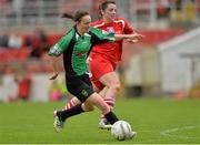 12 May 2013; Clare Kinsella, Peamount United, in action against Sarah O'Donovan, Cork Women’s FC. Bus Eireann Women’s National League, Cork Women’s FC v Peamount United, Turner’s Cross, Cork. Picture credit: Matt Browne / SPORTSFILE