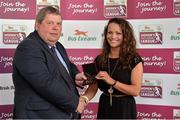 14 May 2013; Sara Lawlor, Peamount United, receives her Team of the Year award from Eamonn Naughton, Chairman of the National League, during the Bus Éireann Women’s National League Awards. Aviva Stadium, Lansdowne Road, Dublin. Picture credit: Barry Cregg / SPORTSFILE
