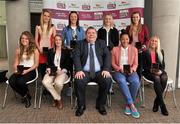 14 May 2013; Team of the Year players, back row, from left, Julianne Russell, Peamount United, Megan Campbell, Raheny United, Mary Rose Kelly, Wexford Youths, and Lauren Dwyer, Wexford Youths, front row, from left, Sarah Rowe, Castlebar Celtic, Seana Cooke, Raheny United, Rianna Jarrett, Wexford Youths, and Caroline Thorpe, Raheny United, with Eamonn Naughton, Chairman of the National League, during the Bus Éireann Women’s National League Awards. Aviva Stadium, Lansdowne Road, Dublin. Picture credit: Barry Cregg / SPORTSFILE