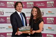 14 May 2013; Sara Lawlor, Peamount United, receives the Irish Daily Mail Golden Boot award from Paul Henderson, CEO of the Irish Daily Mail, during the Bus Éireann Women’s National League Awards. Aviva Stadium, Lansdowne Road, Dublin. Picture credit: Barry Cregg / SPORTSFILE