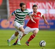 14 May 2013; Sean O'Connor, Shamrock Rovers, in action against John Russell, St. Patrick’s Athletic. Airtricity League Premier Division, St. Patrick’s Athletic v Shamrock Rovers, Richmond Park, Dublin. Picture credit: Brian Lawless / SPORTSFILE