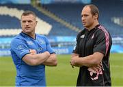16 May 2013; Leinster captain Jamie Heaslip and Stade Francais captain Sergio Parisse during a photocall ahead of their Amlin Challenge Cup final on Friday. Amlin Challenge Cup Final Captain's Photocall, RDS, Ballsbridge, Dublin. Picture credit: Matt Browne / SPORTSFILE