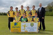 16 May 2013; Alan Kavanagh, Executive Manager, Aviva Health, with the Blackwater NS, Co. Wexford, team who were runners up in the Boy's Section A. Aviva Health FAI Primary School 5's, Leinster Finals, MDL Grounds, Trim Road, Navan, Co. Meath. Picture credit: Brian Lawless / SPORTSFILE