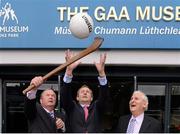 17 May 2013; An Taoiseach Enda Kenny, T.D., with Uachtarán Chumann Lúthchleas Gael Liam Ó Néill, left, and former Tipperary hurler and Hall of Fame member Tony Reddin at the official unveiling of the newly-refurbished GAA Museum at Croke Park. The final phase of renovation now includes the official GAA Hall of Fame, a modern-day heroes and legends gallery, eight exciting interactive skill zones and dedicated sound booths showcasing clips from the association’s oral history archive. The museum boasts a vast collection of objects that illustrate the development of Gaelic games from ancient times to the present day.  Admission to the GAA Museum and Stadium Tour is priced at €12.00 for an adult, €8.00 for a child under 12, €32.00 for a family, 2 adults & 2 children, and €9.00 for students and senior citizens. For further information visit www.crokepark.ie/gaa-museum or www.facebook.com/CrokePark. GAA Museum, Croke Park, Dublin. Picture credit: Ray McManus / SPORTSFILE