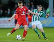 10 May 2013; David Cawley, Sligo Rovers, in action against Dean Zambra, Bray Wanderers. Airtricity League Premier Division, Bray Wanderers v Sligo Rovers, Carlisle Grounds, Bray, Co. Wicklow. Picture credit: Matt Browne / SPORTSFILE