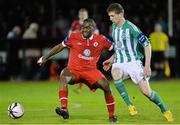 10 May 2013; Joseph N'do, Sligo Rovers, in action against Sean Hurley, Bray Wanderers. Airtricity League Premier Division, Bray Wanderers v Sligo Rovers, Carlisle Grounds, Bray, Co. Wicklow. Picture credit: Matt Browne / SPORTSFILE