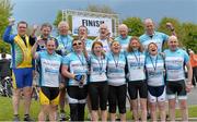 17 May 2013; Cyclists from the North-West, top row, from left, Mick Laffey, Gerry Ring, Martin Crowe, John Keegan, Micheál Curley, Declan Sherlock and Michael Lauhoff, front row, from left, Kevin McDaid, Anthony Flynn, Aine Keane, Anne Quigley, Paula Sheehan, Paula Doherty, and Tom Philips after they crossed the finish line during the National Make-A-Wish Bank of Ireland cycle. National Make-A-Wish Bank of Ireland Cycle, Hodson Bay Hotel, Athlone, Co. Westmeath. Picture credit: Diarmuid Greene / SPORTSFILE