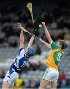18 May 2013; Joe Campion, Laois, in action against Emmet Nolan, Offaly. Electric Ireland Leinster GAA Hurling Minor Championship Quarter-Final, Laois v Offaly, O'Moore Park, Portlaoise, Co. Laois. Picture credit: Diarmuid Greene / SPORTSFILE