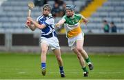 18 May 2013; Aidan Corby, Laois, in action against Daniel Doughan, Offaly. Electric Ireland Leinster GAA Hurling Minor Championship Quarter-Final, Laois v Offaly, O'Moore Park, Portlaoise, Co. Laois. Picture credit: Diarmuid Greene / SPORTSFILE