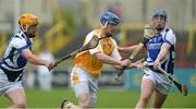 18 May 2013; KB McShane, Antrim, in action against Brian Dunne, left, and Willie Hyland, Laois. Leinster GAA Hurling Senior Championship, First Round, Laois v Antrim, O'Moore Park, Portlaoise, Co. Laois. Picture credit: Diarmuid Greene / SPORTSFILE