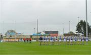 18 May 2013; Players from both teams, and match officials, stand for a minute silence before the game in memory of former GAA President Paddy Buggy. Leinster GAA Hurling Senior Championship, First Round, Laois v Antrim, O'Moore Park, Portlaoise, Co. Laois. Picture credit: Diarmuid Greene / SPORTSFILE