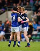 19 May 2013; Cavan players Harry O'Neill, 8, Ryan Connolly and Liam Galligan celebrate victory at the final whistle. Electric Ireland Ulster GAA Football Minor Championship, First Round, Cavan v Armagh, Kingspan Breffni Park, Cavan. Picture credit: Ray McManus / SPORTSFILE