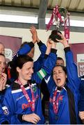 19 May 2013; Solene Barbance, right, Peamount United, lifts the cup with captain Susan Byrne, left, at the end of the game. Bus Éireann Women's National League Cup Final, Castlebar Celtic v Peamount United, Milebush Park, Castlebar, Co. Mayo. Picture credit: David Maher / SPORTSFILE