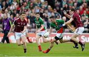 19 May 2013; Cathal Carolan, Mayo, goes past Galway's Colin Forde, left, and Johnny Duane on the way to scoring his side's first goal. Connacht GAA Football Senior Championship Quarter-Final, Galway v Mayo, Pearse Stadium, Galway. Picture credit: Brian Lawless / SPORTSFILE