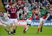 19 May 2013; Cathal Carolan, Mayo, celebrates with team-mate Alan Freeman, right, after scoring his side's first goal. Connacht GAA Football Senior Championship Quarter-Final, Galway v Mayo, Pearse Stadium, Galway. Picture credit: Brian Lawless / SPORTSFILE