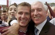 6 July 2003; Galway's Sean Og De Paor celebrates with former Ireland Physio Mick Byrne after victory over Mayo. Bank of Ireland Connacht Senior Football Championship Final, Galway v Mayo, Pearse Stadium, Galway. Picture credit; Damien Eagers / SPORTSFILE *EDI*