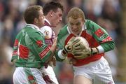 6 July 2003; Mayo goalkeeper Fintan Ruddy, supported by teammate Gary Ruane, breaks through the challenge of Padraig Joyce. Bank of Ireland Connacht Senior Football Championship Final, Galway v Mayo, Pearse Stadium, Galway. Picture credit; Damien Eagers / SPORTSFILE *EDI*