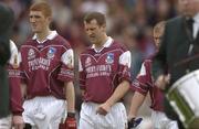 6 July 2003; Galway's full back line from left, Kieran Fitzgerald, Gary Fahey and Richard Fahey. Bank of Ireland Connacht Senior Football Championship Final, Galway v Mayo, Pearse Stadium, Galway. Picture credit; Damien Eagers / SPORTSFILE *EDI*