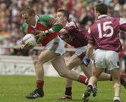 6 July 2003; Fintan Ruddy, Mayo, in action against Galway's Nicholas Joyce and Derek Savage. Bank of Ireland Connacht Senior Football Championship Final, Galway v Mayo, Pearse Stadium, Galway. Picture credit; David Maher / SPORTSFILE