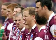 6 July 2003; Michael Donnellan, Galway, lines up with his team-mates during the playing of the national anthem. Bank of Ireland Connacht Senior Football Championship Final, Galway v Mayo, Pearse Stadium, Galway. Picture credit; David Maher / SPORTSFILE *EDI*