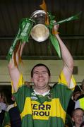 13 July 2003; Kerry captain Michael McCarthy lifts the cup after victory over Limerick. Bank of Ireland Munster Senior Football Final, Kerry v Limerick, Fitzgerald Stadium, Killarney, Co Kerry. Picture credit; Brendan Moran / SPORTSFILE *EDI*