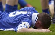 20 July 2003; A dejected Craig Rogers, Laois minor, on the pitch after defeat to Dublin. Leinster Minor Football Championship final, Dublin v Laois, Croke Park, Dublin. Picture credit; David Maher / SPORTSFILE *EDI*