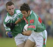19 July 2003; James Gill, Mayo, in action against Fermanagh's Martin McGrath. Bank of Ireland Senior Football Championship qualifier, Mayo v Fermanagh, Markievicz Park, Sligo. Picture credit; Damien Eagers / SPORTSFILE *EDI*