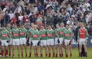 19 July 2003; The Mayo team stand for the national anthem with team manager John Maughan. Bank of Ireland Senior Football Championship qualifier, Mayo v Fermanagh, Markievicz Park, Sligo. Picture credit; Damien Eagers / SPORTSFILE *EDI*