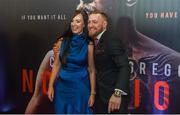 1 November 2017; Conor McGregor arrives with his partner Dee Devlin at the Conor McGregor Notorious film premiere at the Savoy Cinema in Dublin. Photo by David Fitzgerald/Sportsfile