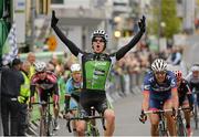 20 May 2013; Shane Archbold, An Post Chain Reaction, celebrates as he crosses the line to win Stage 2 of the 2013 An Post Rás. Longford - Nenagh. Photo by Sportsfile