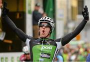 20 May 2013; Shane Archbold, An Post Chain Reaction, celebrates after crossing the line to win Stage 2 of the 2013 An Post Rás. Longford - Nenagh. Photo by Sportsfile