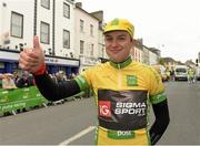 20 May 2013; Leader in the overall classification Peter Hawkins, Team IG Sigma Sport, celebrates after Stage 2 of the 2013 An Post Rás. Longford - Nenagh. Photo by Sportsfile
