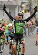 20 May 2013; Shane Archbold, An Post Chain Reaction, celebrates as he crosses the line to win Stage 2 of the 2013 An Post Rás. Longford - Nenagh. Photo by Sportsfile