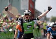21 May 2013; Sam Bennett, An Post Chain Reaction, celebrates as he crosses the line to win Stage 3 of the 2013 An Post Rás. Nenagh - Listowel. Photo by Sportsfile