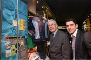 17 May 2013; Former Dublin footballer Bernard Brogan Snr with his son and current Dublin footballer Bernard Brogan at the official unveiling of the newly-refurbished GAA Museum at Croke Park. The final phase of renovation now includes the official GAA Hall of Fame, a modern-day heroes and legends gallery, eight exciting interactive skill zones and dedicated sound booths showcasing clips from the association’s oral history archive. The museum boasts a vast collection of objects that illustrate the development of Gaelic games from ancient times to the present day.  Admission to the GAA Museum and Stadium Tour is priced at €12.00 for an adult, €8.00 for a child under 12, €32.00 for a family, 2 adults & 2 children, and €9.00 for students and senior citizens. For further information visit www.crokepark.ie/gaa-museum or www.facebook.com/CrokePark. GAA Museum, Croke Park, Dublin. Picture credit: Ray McManus / SPORTSFILE