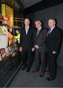 17 May 2013; Former Kerry footballers, from left, John O'Keeffe, Denis 'Ogie' Moran and Mickey Ned O'Sullivan in attendance at the official unveiling of the newly-refurbished GAA Museum at Croke Park. The final phase of renovation now includes the official GAA Hall of Fame, a modern-day heroes and legends gallery, eight exciting interactive skill zones and dedicated sound booths showcasing clips from the association’s oral history archive. The museum boasts a vast collection of objects that illustrate the development of Gaelic games from ancient times to the present day.  Admission to the GAA Museum and Stadium Tour is priced at €12.00 for an adult, €8.00 for a child under 12, €32.00 for a family, 2 adults & 2 children, and €9.00 for students and senior citizens. For further information visit www.crokepark.ie/gaa-museum or www.facebook.com/CrokePark . GAA Museum, Croke Park, Dublin. Picture credit: Ray McManus / SPORTSFILE