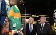 17 May 2013; Former Kerry footballers Mickey Ned O'Sullivan and Denis 'Ogie'Moran looking at the jersey worn by Mickey Ned O'Sullivan in the 1975 All-Ireland Football Final, at the official unveiling of the newly-refurbished GAA Museum at Croke Park. The final phase of renovation now includes the official GAA Hall of Fame, a modern-day heroes and legends gallery, eight exciting interactive skill zones and dedicated sound booths showcasing clips from the association’s oral history archive. The museum boasts a vast collection of objects that illustrate the development of Gaelic games from ancient times to the present day.  Admission to the GAA Museum and Stadium Tour is priced at €12.00 for an adult, €8.00 for a child under 12, €32.00 for a family, 2 adults & 2 children, and €9.00 for students and senior citizens. For further information visit www.crokepark.ie/gaa-museum or www.facebook.com/CrokePark . GAA Museum, Croke Park, Dublin. Picture credit: Ray McManus / SPORTSFILE