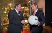 17 May 2013; An Taoiseach Enda Kenny, T.D., and Uachtarán Chumann Lúthchleas Gael Liam Ó Néill at the official unveiling of the newly-refurbished GAA Museum at Croke Park. The final phase of renovation now includes the official GAA Hall of Fame, a modern-day heroes and legends gallery, eight exciting interactive skill zones and dedicated sound booths showcasing clips from the association’s oral history archive. The museum boasts a vast collection of objects that illustrate the development of Gaelic games from ancient times to the present day.  Admission to the GAA Museum and Stadium Tour is priced at €12.00 for an adult, €8.00 for a child under 12, €32.00 for a family, 2 adults & 2 children, and €9.00 for students and senior citizens. For further information visit www.crokepark.ie/gaa-museum or www.facebook.com/CrokePark . GAA Museum, Croke Park, Dublin. Picture credit: Brendan Moran / SPORTSFILE