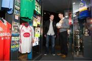 17 May 2013; Tyrone footballer Stephen O'Neill, left, and Kerry footballer Marc O Sé at the official unveiling of the newly-refurbished GAA Museum at Croke Park. The final phase of renovation now includes the official GAA Hall of Fame, a modern-day heroes and legends gallery, eight exciting interactive skill zones and dedicated sound booths showcasing clips from the association’s oral history archive. The museum boasts a vast collection of objects that illustrate the development of Gaelic games from ancient times to the present day.  Admission to the GAA Museum and Stadium Tour is priced at €12.00 for an adult, €8.00 for a child under 12, €32.00 for a family, 2 adults & 2 children, and €9.00 for students and senior citizens. For further information visit www.crokepark.ie/gaa-museum or www.facebook.com/CrokePark . GAA Museum, Croke Park, Dublin. Picture credit: Brendan Moran / SPORTSFILE
