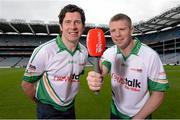 22 May 2013; Pictured at the launch of Newstalk 106-108 fm's coverage schedule of the 2013 GAA All-Ireland Senior Championships are Tyrone's Sean Cavanagh, left, and Kerry's Tomás Ó Sé. Newstalk sport-veterans, Ger Gilroy and Dave McIntyre, revealed an all-star panel that will join the Newstalk sports team in delivering the best GAA coverage and analysis available on national radio – for the second year running. Among those giving their expert commentary and analysis of the 2013 GAA Football All-Ireland Championship will be recently retired legend Dermot Earley, four time All Star Darragh Ó Sé, Kerry legend John Crowley and Mayo stars Liam McHale and David Brady, to name a few. Joining the team to give their views on the 2013 GAA Hurling All-Ireland Championship will be former Wexford hurler Diarmuid Lyng, Clare star Jamesie O'Connor, Cork's defensive rock Diarmuid O'Sullivan, and Offaly duo Daithí Regan and Johnny Pilkington. Croke Park, Dublin. Picture credit: Brian Lawless / SPORTSFILE